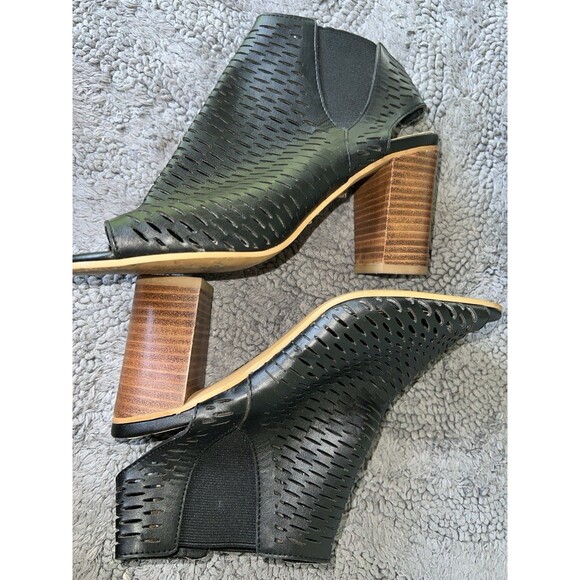 STEVEN MADDEN Nancii Black Perforated Leather Open Toe High Heel Ankle Boots 7.5 - Picture 10 of 11